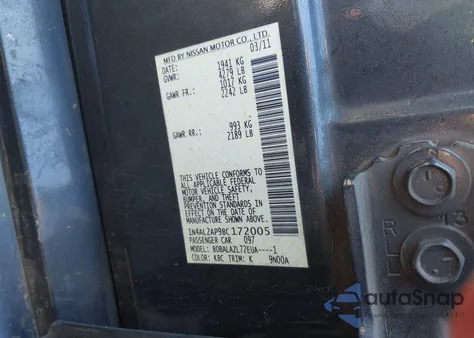 2011 Nissan Altima 2.5 из США, поврежденный, VIN 1N4AL2AP9BC172005